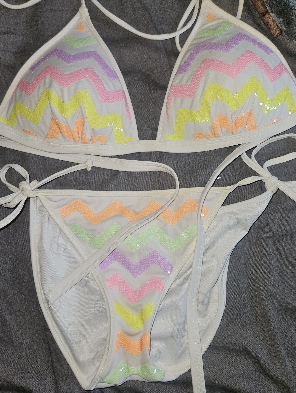 Victoria's Secret White Bandeau Bikini with Pastel Chevron Sequins